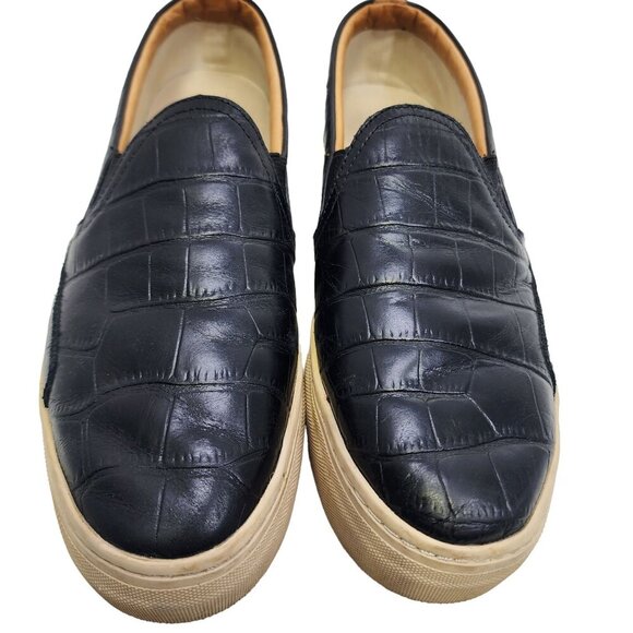 Soludos Leather Embossed Croc Bondi Platform Sneakers Black Size 10 - Picture 2 of 11